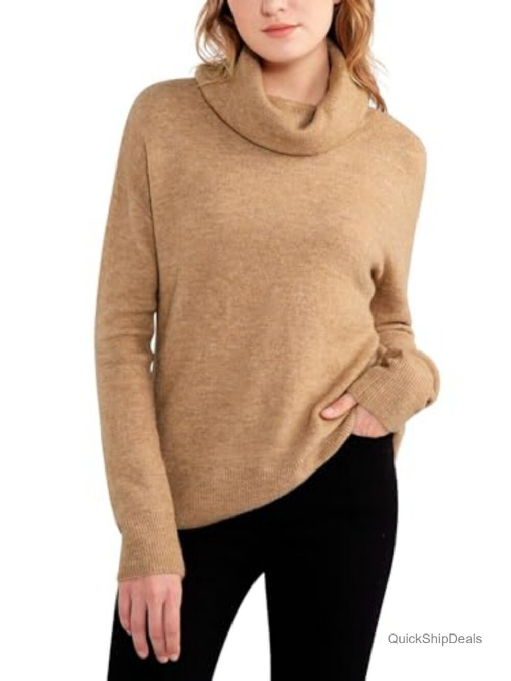 Womens Loose Fit Lightweight Knit Roll Neck Long Sleeve Pullover Sweater